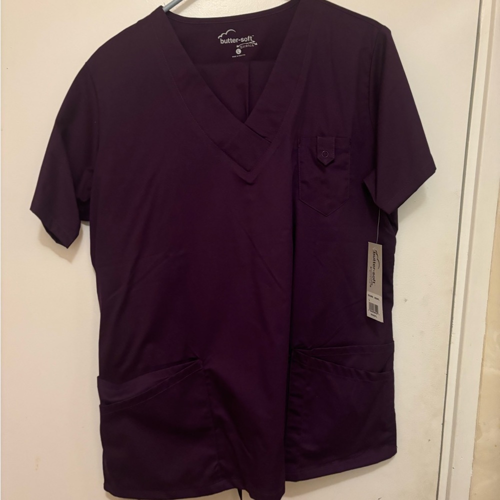 Buttersoft Women's Large “EGGPLANT” V-Neck scrub top and straight leg bottoms